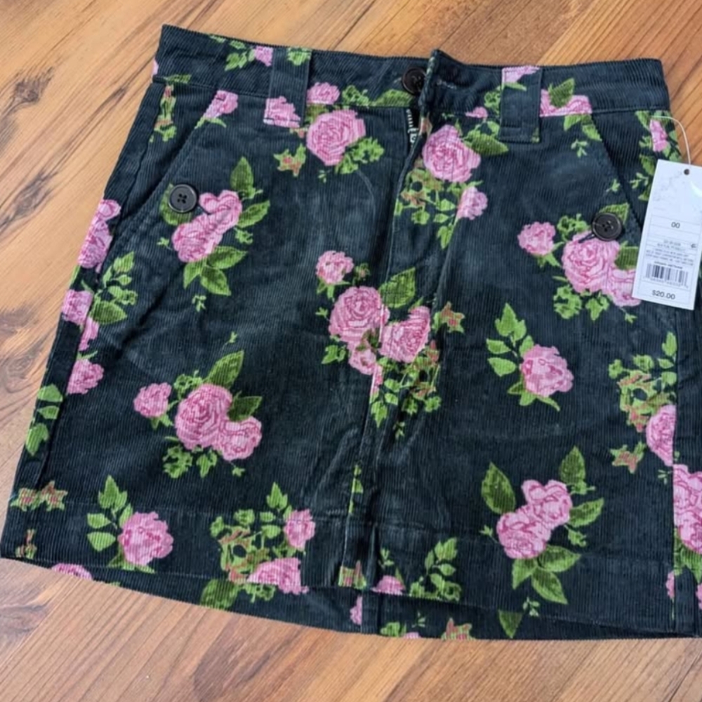 New Floral Black and Pink Corduroy Women's Skirt